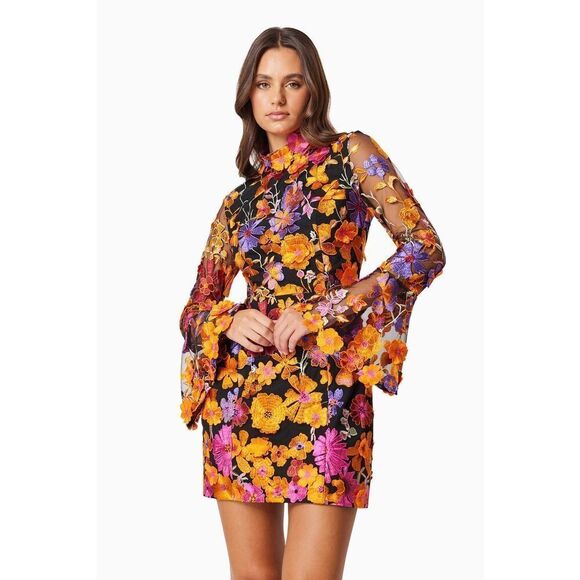 Elliatt Alessandra Floral Mini Dress In Orange Cocktail Wedding Guest size S NWT - Picture 1 of 6